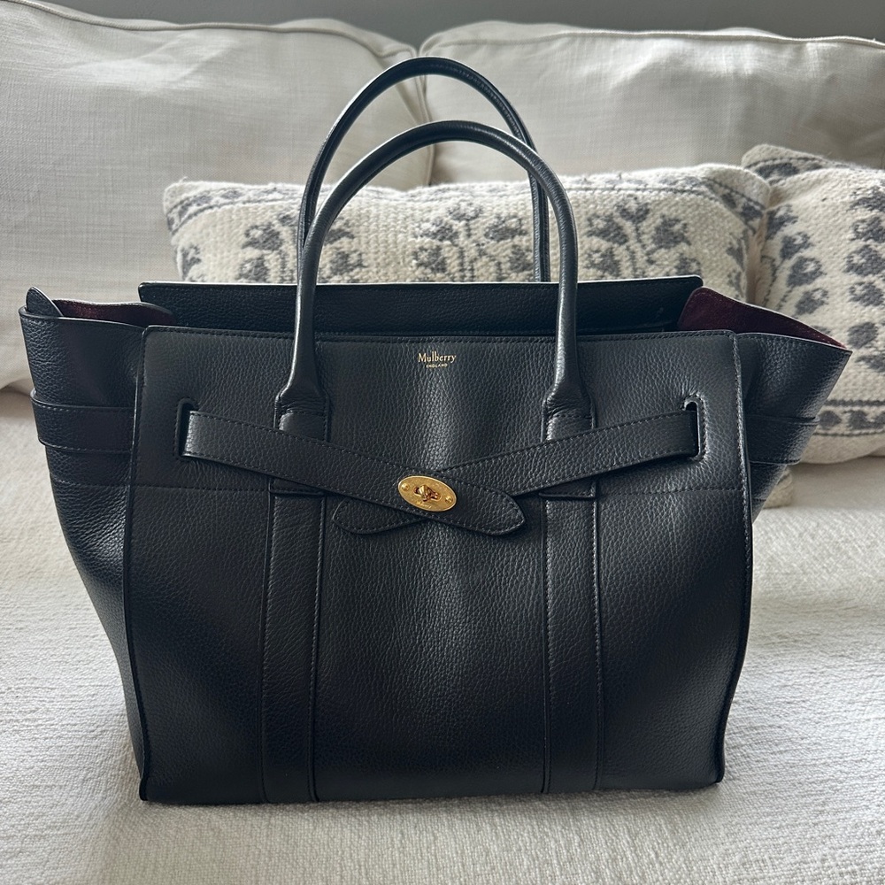 Mulberry Black Leather Tote with Gold Accent